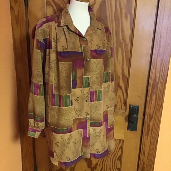 Vintage 90s bright patchwork print shirt - Picture 7 of 9